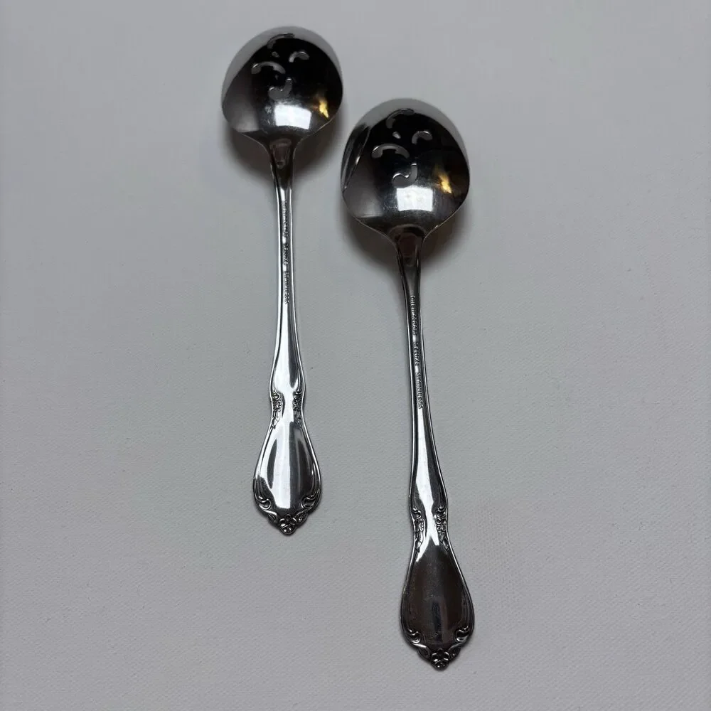 VTG Oneida Oneidacraft Deluxe Chateau Stainless Flatware Pierced Tablespoons 2